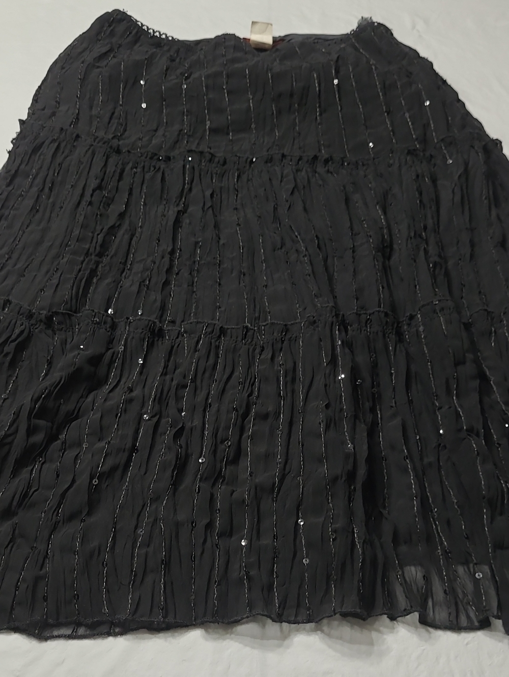 Julie's Closet Vintage Y2K Tiered Midi Skirt Black Sequin, Boho Whimsigoth